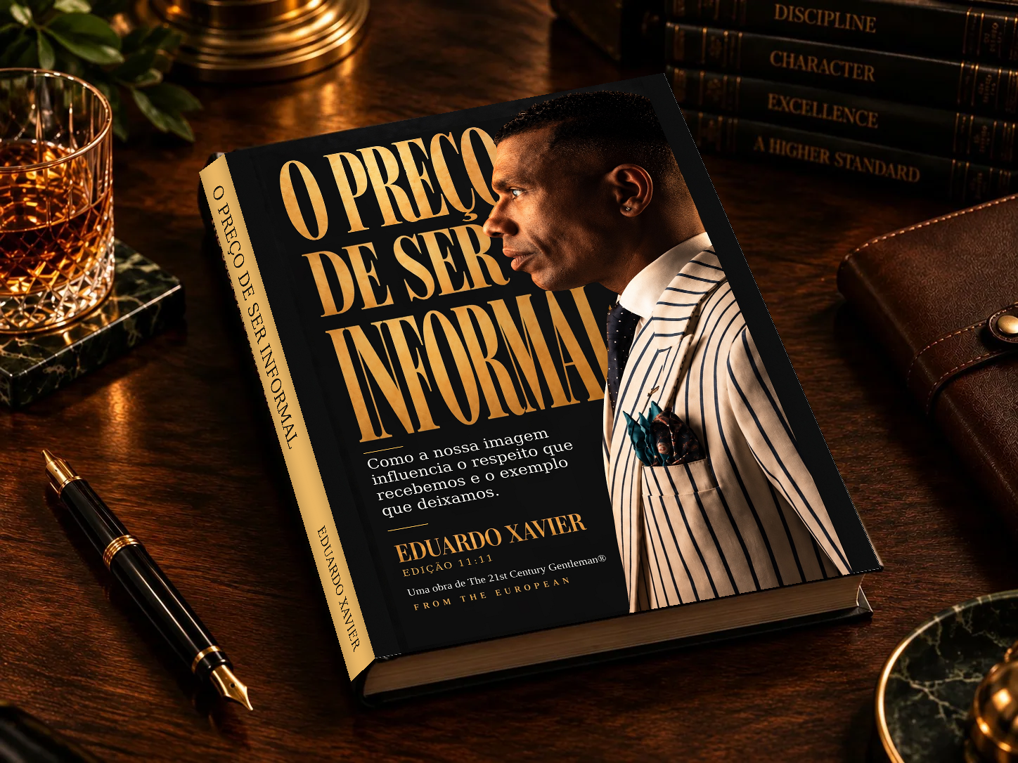 Approved warm editorial photograph of the book in a gentleman’s study